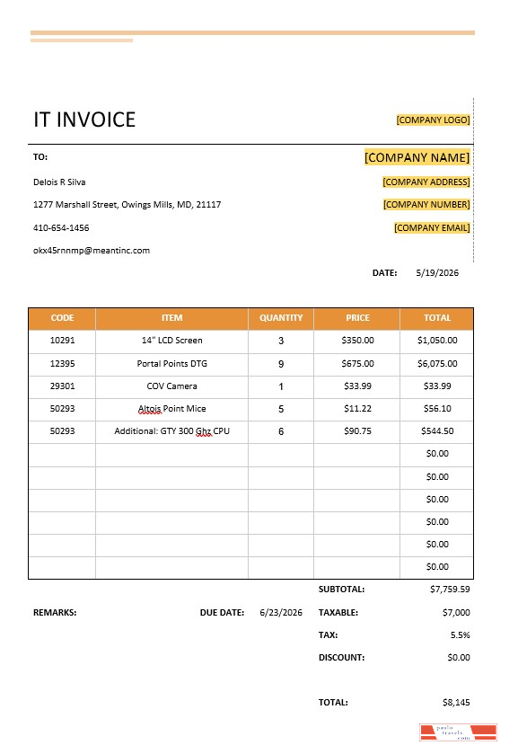 Simple IT Invoice Template PSD template